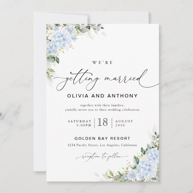 Blue Hydrangea Floral Wedding Invitation (Front)