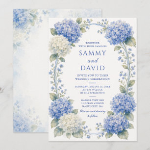 Blue Hydrangea Floral Wedding Invitation