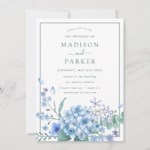 Blue Hydrangea Floral Wedding Invitation