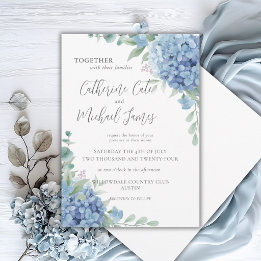 Blue Hydrangea Floral Wedding Invitation