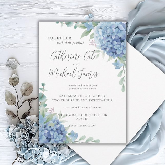 Blue Hydrangea Floral Wedding Invitation (Creator Uploaded)