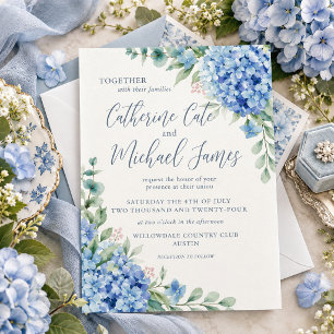 Blue Hydrangea Floral Wedding Invitation