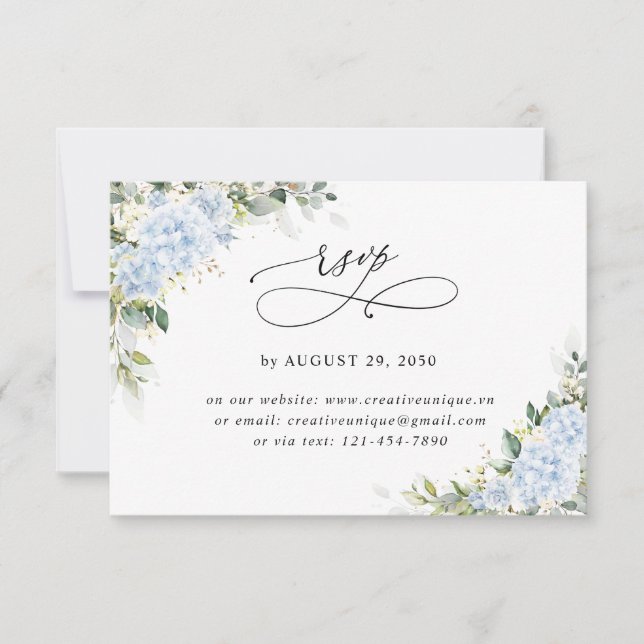 Blue Hydrangea Floral Wedding Online RSVP Card (Front)