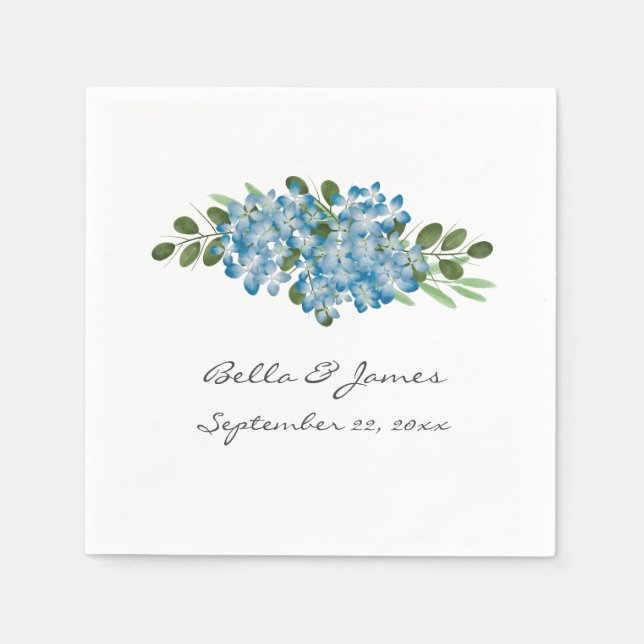 Blue Hydrangea Floral Wedding Paper Napkin (Front)