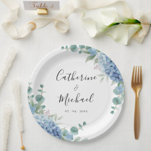 Blue Hydrangea Floral Wedding Paper Plate