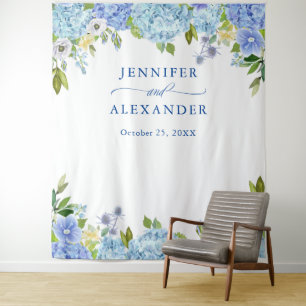 Blue Hydrangea Floral Wedding Photo Booth Backdrop Tapestry