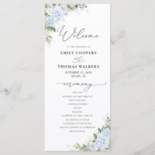 Blue Hydrangea Floral Wedding Program Programme