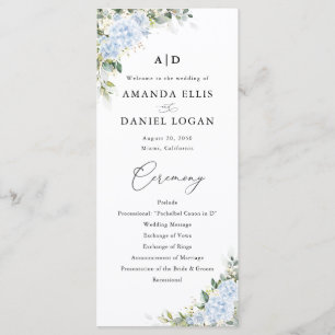 Blue Hydrangea Floral Wedding Program Programme