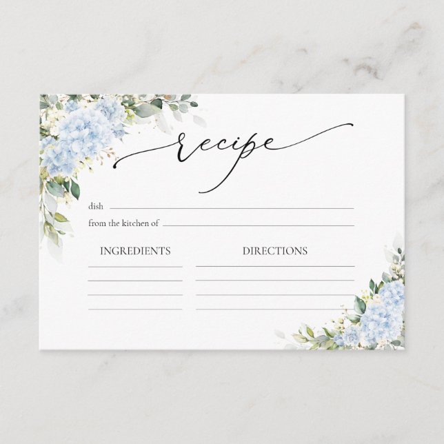 Blue Hydrangea Floral Wedding Reception Enclosure Card (Front)