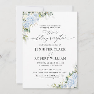 Blue Hydrangea Floral Wedding Reception Invitation