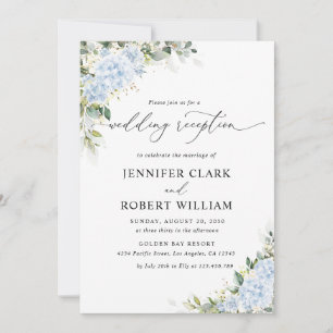 Blue Hydrangea Floral Wedding Reception Invitation