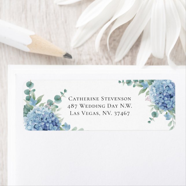 Blue Hydrangea Floral Wedding Return Address  (Insitu)