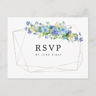 Blue Hydrangea Floral  Wedding RSVP Postcard