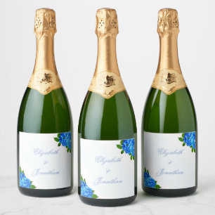 Blue Hydrangea Floral Wedding Sparkling Wine Label