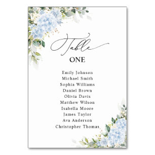 Blue Hydrangea Floral Wedding Table Seating Chart Number