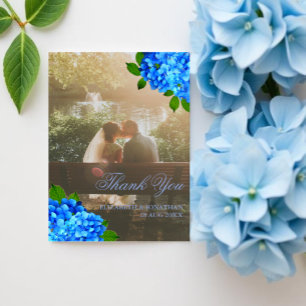 Blue Hydrangea Floral Wedding Thank You Card