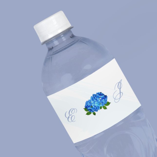 Blue Hydrangea Floral Wedding Water Bottle Label (Creator Uploaded)