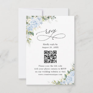 Blue Hydrangea Floral Wedding Website QR Code RSVP Card