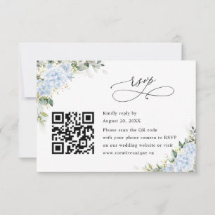 Blue Hydrangea Floral Wedding Website QR Code RSVP Card