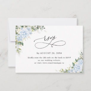 Blue Hydrangea Floral Wedding Website QR Code RSVP Card