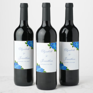 Blue Hydrangea Floral Wedding Wine Label