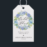 Blue Hydrangea Floral Wreath Bridal Shower Gift Tags<br><div class="desc">These customisable bridal shower gift tags add a floral accent to your gifts and favours. They feature blue and purple hydrangeas and roses in a floral wreath. Personalise by adding your message. These hydrangea bridal shower gift tags are perfect for spring and winter bridal showers. Matching items are available.</div>