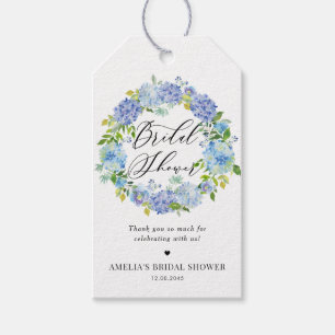 Blue Hydrangea Floral Wreath Bridal Shower Gift Tags