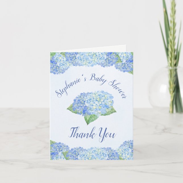 Blue Hydrangea Florals Baby Shower Thank You (Front)