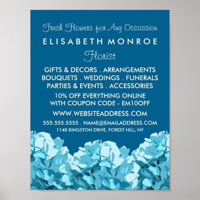 Blue Hydrangea, Floristry Advertising Poster (Front)