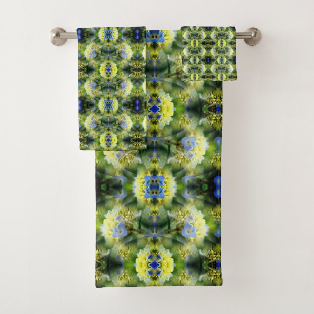 Blue Hydrangea Flower Abstract  Bath Towel Set (Insitu)