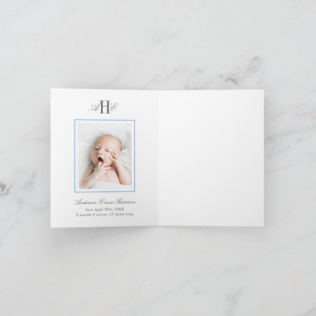 Blue Hydrangea Flower Baby Shower Baby Photo Thank You Card (Inside)