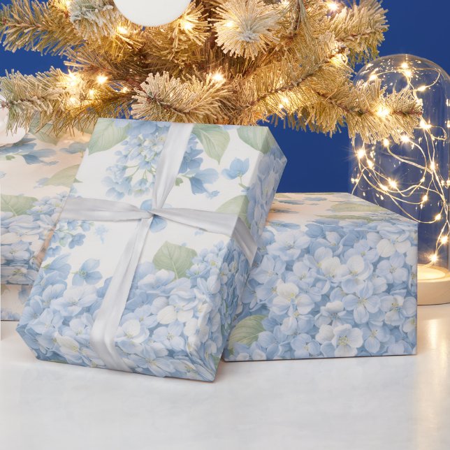 Blue Hydrangea Flower Blooms Gift Wrap (Holidays)