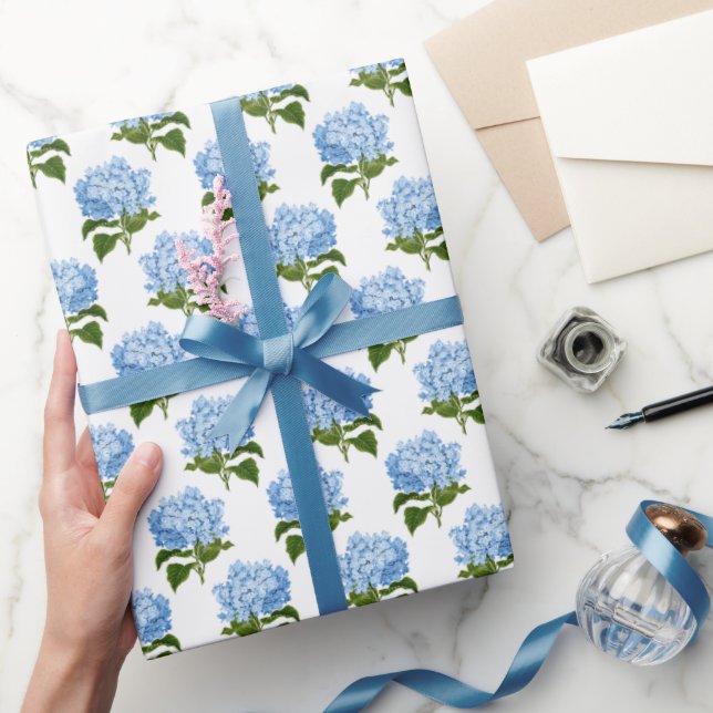 Blue Hydrangea Flower Blossom  Wrapping Paper (Gifting)