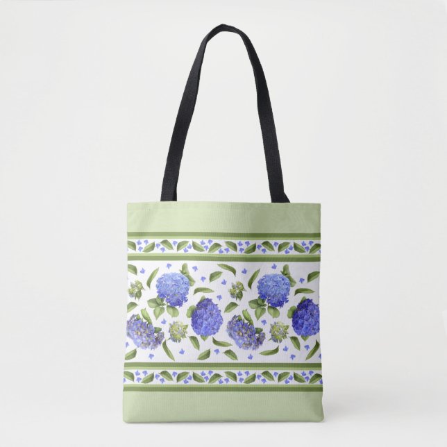 Blue Hydrangea Flower Botanical Art Design Tote Bag (Front)