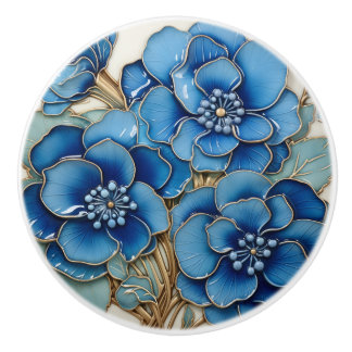Blue Hydrangea Flower Ceramic Knob