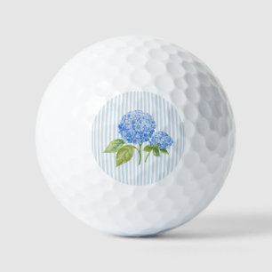 Blue Hydrangea Flower Coastal Stripe Golf Balls