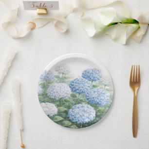 Blue Hydrangea Flower Custom Wedding Paper Plate