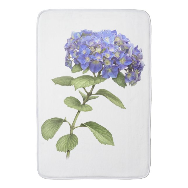 Blue Hydrangea Flower Design Bath Mat (Front Vertical)