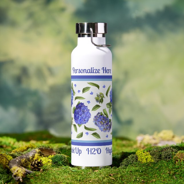Blue Hydrangea Flower Design Personalised Water Bottle (Outdoor)