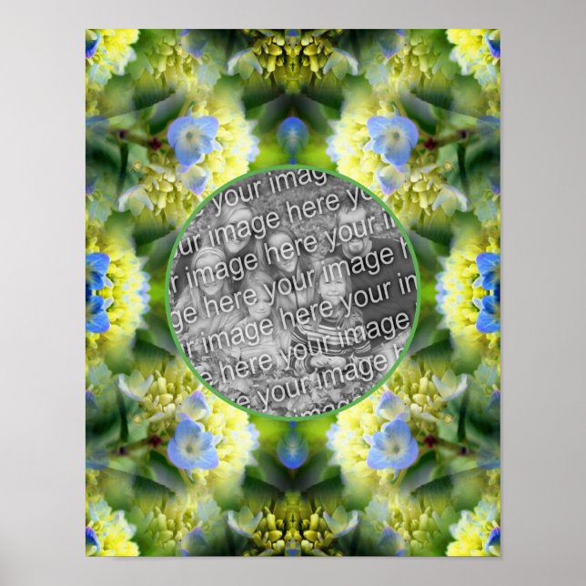 Blue Hydrangea Flower Frame Create Your Own Photo Poster (Front)