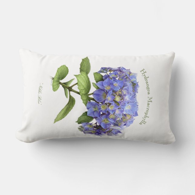 Blue Hydrangea Flower Lumbar Cushion (Front)