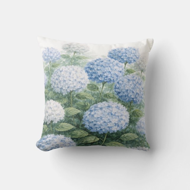 Blue Hydrangea Flower Painting Blue Stripe Cushion (Front)