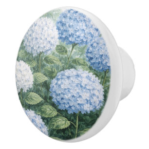 Blue Hydrangea Flower Painting Ceramic Knob