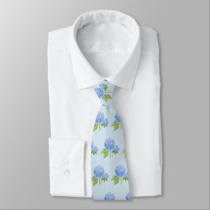 Blue Hydrangea Flower Painting Pattern Tie