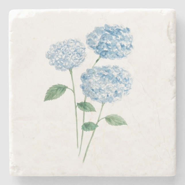 Blue Hydrangea Flower Painting Stone Coaster (Front)