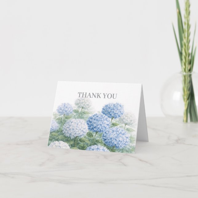 Blue Hydrangea Flower Painting Thank You Invitation (Front)