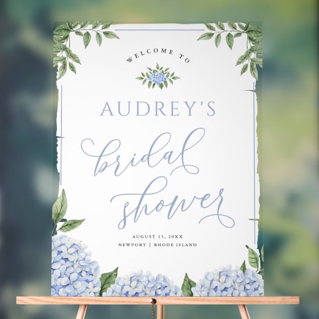 Blue Hydrangea Flower Personalised Shower Painted Acrylic Sign (Neutral)