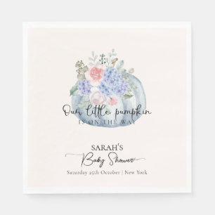 Blue Hydrangea Flower Pumpkin Fall Baby Shower Napkin