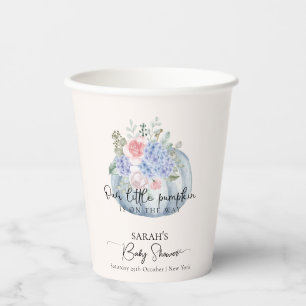 Blue Hydrangea Flower Pumpkin Fall Baby Shower Paper Cups