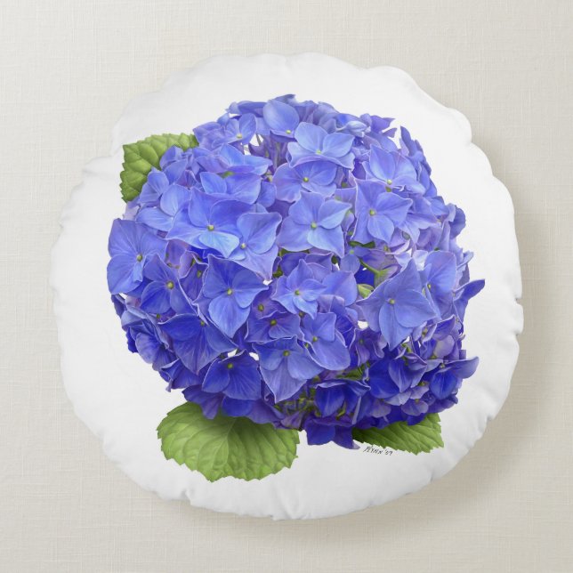 Blue Hydrangea Flower Round Cushion (Front)